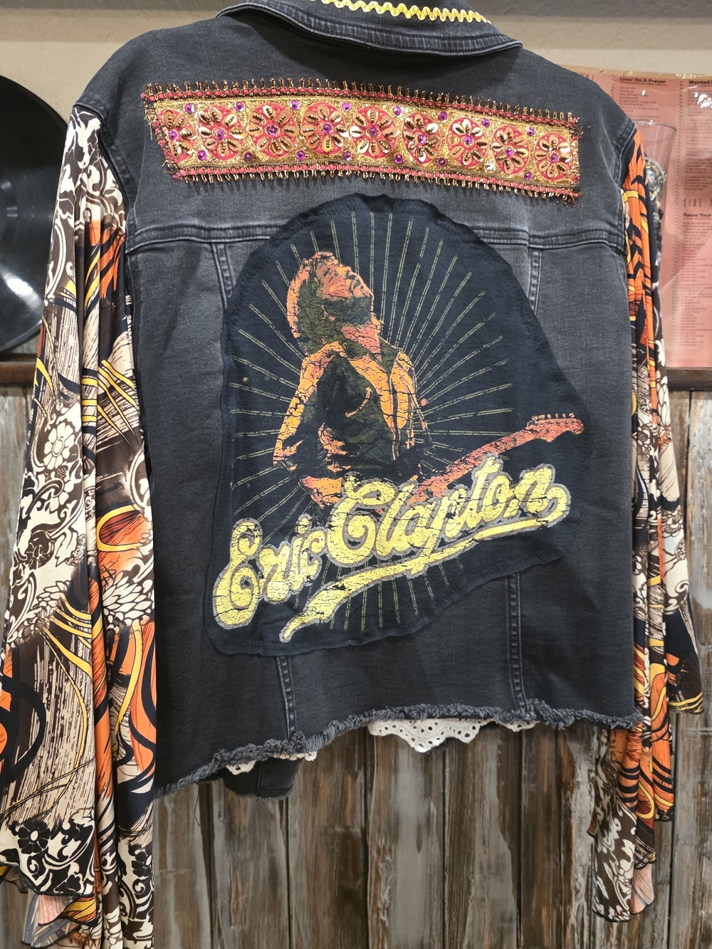 Eric Clapton Graphic Black Denim Jacket - Upcycled